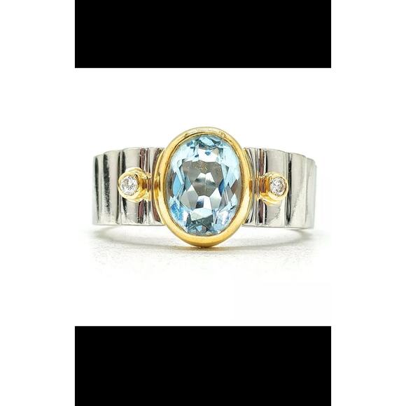 Aquamarine and Platinum Diamond Ring - Picture 1 of 1